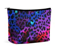 Piccola borsa per il trucco da donna, borsa cosmetica da viaggio in pelle PU, borsa da toilette resistente all'acqua, borsa tote da donna dal design estetico, stampa leopardata ghepardo rosso rosa vio