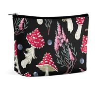Piccola borsa per il trucco da donna, borsa cosmetica da viaggio in pelle PU, borsa da toilette resistente all'acqua, borsa tote da donna dal design estetico, funghi rossi