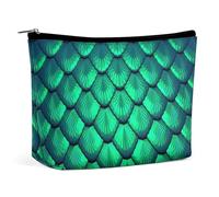 Piccola borsa per il trucco da donna, borsa cosmetica da viaggio in pelle PU, borsa da toilette resistente all'acqua, borsa tote da donna dal design estetico, drago sirena con scaglie verdi