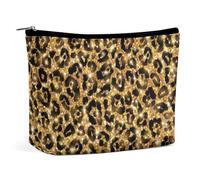 Piccola borsa per il trucco da donna, borsa per cosmetici da viaggio in pelle PU, grande capacità per cosmetici con cerniera, borsa da toilette impermeabile, glitter oro nero Wild Chic Animal Cheetah