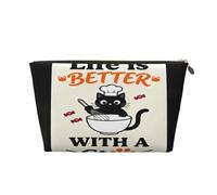 Piccola borsa per il trucco da donna, impermeabile, da viaggio, per articoli da toeletta e cosmetici, portatile, in pelle, organizer per accessori da donna, con gatti che ti guardano, Cat Chef Life, 7