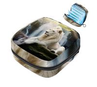 Piccola borsa per il trucco da viaggio,borse per cosmetici per donna,Fiume della foresta del leone bianco,borsa per il periodo