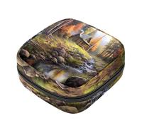 Piccola borsa per il trucco da viaggio,borse per cosmetici per donna,Fiume della montagna della casa della foresta,borsa per il periodo