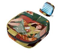 Piccola borsa per il trucco da viaggio,borse per cosmetici per donna,gatto e ragazza nel divano,borsa per il periodo