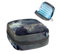 Piccola borsa per il trucco da viaggio,borse per cosmetici per donna,Giorno nuvoloso della bandiera americana dell'aquila,borsa per il periodo