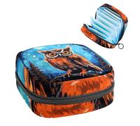 Piccola borsa per il trucco da viaggio,borse per cosmetici per donna,gufo volante notturno della foresta,borsa per il periodo