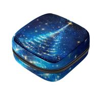 Piccola borsa per il trucco da viaggio,borse per cosmetici per donna,natale albero magico blu,borsa per il periodo
