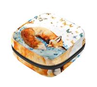 Piccola borsa per il trucco da viaggio,borse per cosmetici per donna,Volpe e farfalla dell'acquerello,borsa per il periodo