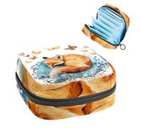 Piccola borsa per il trucco da viaggio,borse per cosmetici per donna,Volpe e farfalla dell'acquerello,borsa per il periodo