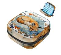 Piccola borsa per il trucco da viaggio,borse per cosmetici per donna,Volpe e farfalla dell'acquerello,borsa per il periodo