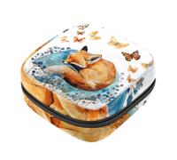 Piccola borsa per il trucco da viaggio,borse per cosmetici per donna,Volpe e farfalla dell'acquerello,borsa per il periodo
