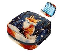 Piccola borsa per il trucco da viaggio,borse per cosmetici per donna,volpe inverno foresta neve,borsa per il periodo