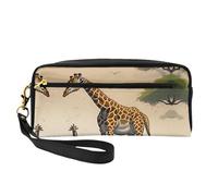 Piccola borsa per il trucco della giraffa della madre e del bambino, doppio lato della cassa della matita del cuoio dell'unità di