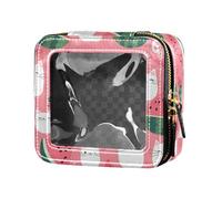 Piccola borsa per il trucco in pelle bianca trasparente con motivo bouquet di rose per la cura della pelle sacchetti per cosmetici custodia organizer per donne ragazze, Carino Estate Carino Gatti