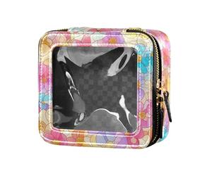 Piccola borsa per il trucco in pelle bianca trasparente con motivo bouquet di rose per la cura della pelle sacchetti per cosmetici custodia organizer per donne ragazze, Fiori di vetro Texture Stained