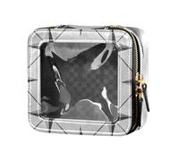 Piccola borsa per il trucco in pelle grigia a quattro punte con stella trasparente organizer per trucchi per le donne