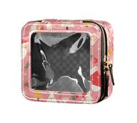 Piccola borsa per il trucco in pelle trasparente con gatto bianco astronauta galleggiante nello spazio per borsa da viaggio per articoli da toeletta tote organizer per cosmetici per ragazze e donne