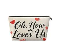 Piccola borsa per il trucco per borsa, impermeabile, da viaggio, trousse per cosmetici, borsa portatile in pelle per cosmetici, organizer per accessori da donna, libri d'amore, Come ci ama, 7 x 2.4 x