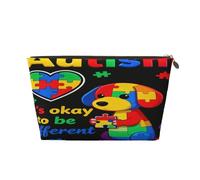 Piccola borsa per il trucco per borsa, impermeabile, da viaggio, trousse per cosmetici, borsa portatile in pelle, organizer per accessori da donna, per la consapevolezza dell'autismo, Cane per la