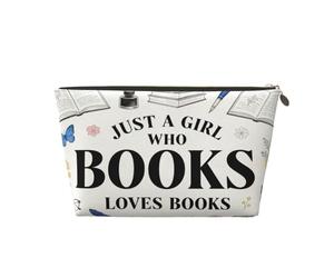 Piccola borsa per il trucco per borsa, impermeabile, da viaggio, trousse per cosmetici, borsa portatile in pelle per cosmetici, organizer per accessori da donna, libri d'amore, Solo una ragazza ama i