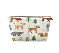 Piccola borsa per il trucco per borsa, impermeabile, da viaggio, trousse per cosmetici, in pelle, organizer per accessori da donna, gufo, Volpe Cervo Giungla, 7 x 2.4 x 5 Inches, Portamonete