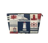 Piccola borsa per il trucco per borsetta, impermeabile, da viaggio, trousse per cosmetici, borsa portatile in pelle per cosmetici, organizer per accessori da donna, tartaruga marina, Strisce Faro, 7 x