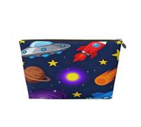 Piccola borsa per il trucco per borsetta, impermeabile, da viaggio, trousse per cosmetici, borsa portatile in pelle per cosmetici, organizer per accessori da donna, razzo, Pianeta astronave razzo, 7 x