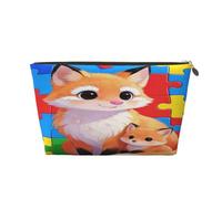 Piccola borsa per il trucco per borsetta, impermeabile, da viaggio, trousse per cosmetici, borsa portatile in pelle per cosmetici, organizer per accessori da donna, con panda rosso, Volpe Puzzle, 7 x
