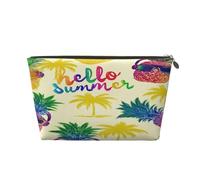 Piccola borsa per il trucco per borsetta, impermeabile, da viaggio, trousse per cosmetici, borsa portatile in pelle per cosmetici, organizer per accessori da donna, ananas, Ciao Summer Ananas, 7 x 2.4