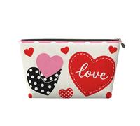 Piccola borsa per il trucco per borsetta, impermeabile, da viaggio, trousse per cosmetici, borsa portatile in pelle per cosmetici, organizer per accessori da donna, ghirlanda di conigli, Cuori Rosa