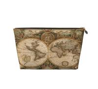 Piccola borsa per il trucco per borsetta, impermeabile, da viaggio, trousse per cosmetici, borsa portatile in pelle per cosmetici, organizer per accessori da donna, motivo floreale, Mappa del Mondo