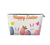 Piccola borsa per il trucco per borsetta, impermeabile, da viaggio, trousse per cosmetici, borsa portatile in pelle per cosmetici, organizer per accessori da donna, Hello Animal, Happy Easter Bunny