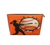 Piccola borsa per il trucco per borsetta, impermeabile, da viaggio, trousse per cosmetici, in pelle, organizer per accessori da donna, granchio, corallo, Break Baseball, 7 x 2.4 x 5 Inches