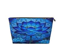 Piccola borsa per il trucco per borsetta, impermeabile, da viaggio, trousse per cosmetici, in pelle, organizer per accessori da donna, granchio, corallo, Loto in vetro blu, 7 x 2.4 x 5 Inches
