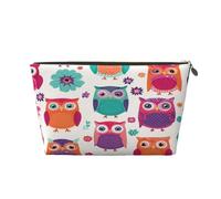 Piccola borsa per il trucco per borsetta, impermeabile, da viaggio, trousse portatile in pelle, organizer per accessori da donna, con volpi carine, Fiori Gufi Colorati, 7 x 2.4 x 5 Inches, Portamonete