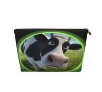 Piccola borsa per il trucco per borsetta, impermeabile, da viaggio, trousse portatile in pelle, organizer per accessori da donna, con volpi carine, Mucca che ti guarda, 7 x 2.4 x 5 Inches, Portamonete