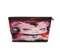 Piccola borsa per il trucco per borsetta, impermeabile, da viaggio, trousse portatile in pelle per cosmetici, organizer per accessori da donna, unicorno notturno luna, Kitty DJ, 7 x 2.4 x 5 Inches