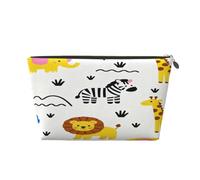 Piccola borsa per il trucco per borsetta, impermeabile, da viaggio, trousse portatile in pelle per cosmetici, organizer per accessori da donna, motivo: razzo pianeta, Elefante zebra leone, 7 x 2.4 x 5