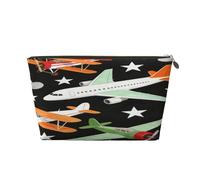 Piccola borsa per il trucco per borsetta, impermeabile, da viaggio, trousse portatile in pelle per cosmetici, organizer per accessori da donna, motivo unicorno castello, Aeroplano, 7 x 2.4 x 5 Inches