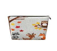 Piccola borsa per il trucco per borsetta, impermeabile, da viaggio, trousse portatile in pelle per cosmetici, organizer per accessori da donna, motivo: razzo galassia, Animale della foresta Gufo Cervo