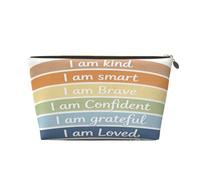 Piccola borsa per il trucco per borsetta, impermeabile, da viaggio, trousse portatile in pelle per cosmetici, organizer per accessori da donna, fiori di limone, Gentile Intelligente Coraggioso, 7 x