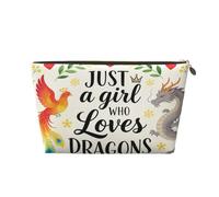 Piccola borsa per il trucco per borsetta, impermeabile, da viaggio, trousse portatile in pelle per cosmetici, organizer per accessori da donna, fiori di limone, Just a Girl Love Dragon, 7 x 2.4 x 5