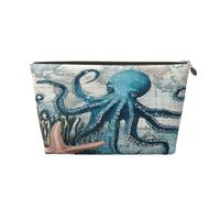 Piccola borsa per il trucco per borsetta, impermeabile, da viaggio, trousse portatile in pelle per cosmetici, organizer per accessori da donna, tartaruga e stella marina, Mappa - Stella marina Corallo