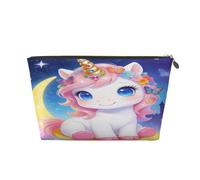 Piccola borsa per il trucco per borsetta, impermeabile, da viaggio, trousse portatile in pelle per cosmetici, organizer per accessori da donna, unicorno notturno luna, Luna Unicorno Notte, 7 x 2.4 x 5