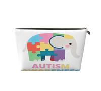 Piccola borsa per il trucco per borsetta, impermeabile, da viaggio, trousse portatile in pelle per cosmetici, organizer per accessori da donna, motivo unicorno castello, Elefante Autismo, 7 x 2.4 x 5