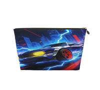 Piccola borsa per il trucco per borsetta, impermeabile, da viaggio, trousse portatile in pelle per cosmetici, organizer per accessori da donna, unicorno notturno luna, Lightning Car, 7 x 2.4 x 5