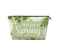 Piccola borsa per il trucco per borsetta, impermeabile, da viaggio, trousse portatile in pelle per cosmetici, organizer per accessori da donna, motivo floreale primaverile, Ciao primavera, 7 x 2.4 x 5
