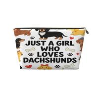 Piccola borsa per il trucco per borsetta, impermeabile, da viaggio, trousse portatile in pelle per cosmetici, organizer per accessori da donna, fiori di limone, Solo una ragazza che ama il bassotto, 7