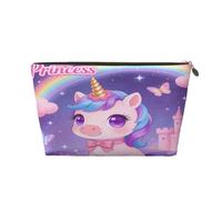 Piccola borsa per il trucco per borsetta, impermeabile, da viaggio, trousse portatile in pelle per cosmetici, organizer per accessori da donna, motivo unicorno castello, Unicorno Castello, 7 x 2.4 x 5