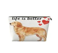 Piccola borsa per il trucco per borsetta, impermeabile, da viaggio, trousse portatile in pelle per cosmetici, organizer per accessori da donna, con scimmia, altalena, Ama Golden Retriever, 7 x 2.4 x 5